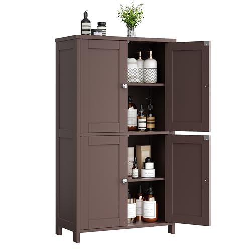 Shintenchi Bathroom Storage Cabinet with Doors and Shelves, Floor Cabinets for Washroom Furniture, Laundry Room, Organization with Adjustable Shelf, Brown - color: Brown