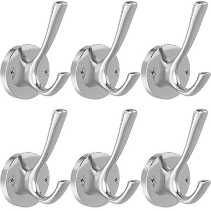 TOFIIGREM Brushed Nickel Wall Hooks, 6 Pack Coat Robe Hook Heavy Duty Metal Double Bath Hook Wall Mounted, Hand Towel Hooks for Cubicle Bathroom Kitchen Closet Garage - color: Silver, size: 6 Pack