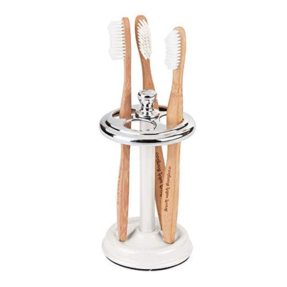 iDesign Toothbrush Holder, White/Chrome | 4-Section, Toothbrush Stand, For Bathroom Countertop - color: Pearl White/Chrome, style: Pack of 1