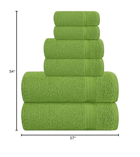 MyOwn 6 Piece Towel Set, 100% Combed Cotton - 2 Bath Towels, 2 Hand Towels, 2 Wash Cloths - 500 GSM Luxury Hotel Quality Ultra Soft Highly Absorbent Towel Set for Bathroom - Kiwi Green - color: Kiwi Green