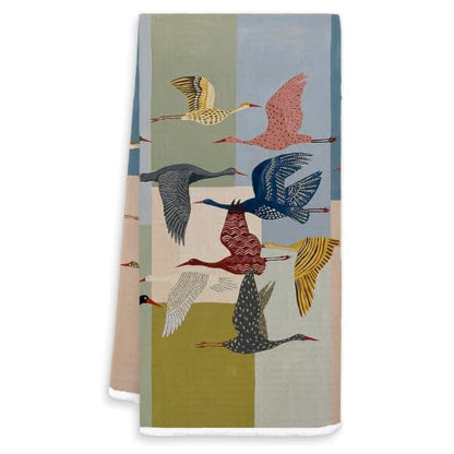 Abstract Crane Bird Kitchen Dish Hand Towels 16x24 | Bird Lover Watcher Birding Gifts, Mid Century Modern Boho Bird Decorative Hand Tea Towels for Bathroom Kitchen