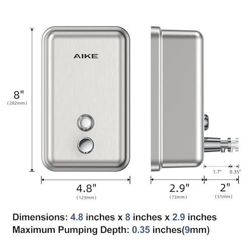 AIKE 37oz Liquid Soap Dispenser for Bathroom Easy Push,Brushed Model AK1003 | Screw Wall Mount Design for Space-Saving,Large Capacity with Safety Key for Commercial Bathroom,Stainless Steel - color: Brushed