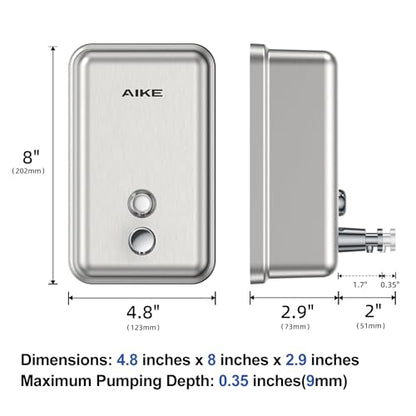 AIKE 37oz Liquid Soap Dispenser for Bathroom Easy Push,Brushed Model AK1003 | Screw Wall Mount Design for Space-Saving,Large Capacity with Safety Key for Commercial Bathroom,Stainless Steel - color: Brushed
