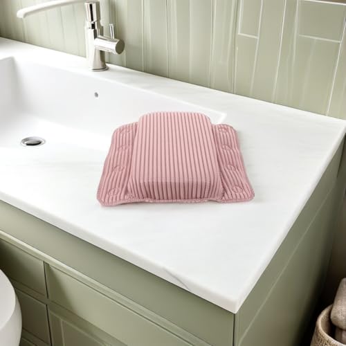 YARNOW Non-Slip Pink Bath Pillow for Tub with 8 Strong Suction Cups, Ergonomic PVC Doublewing Headrest Neck and Back Support, Easy to Clean Bath Accessory for Women at Home or Hotel