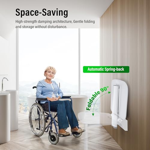 16-Inch Wall-Mounted Folding Shower Seat, Stable Anti-Slip Chair Legs Foldable Shower Chair, Textured Seat Surface Suitable for Seniors Disable(ADA Compliant), Maximum Capacity 660 lb - size: 16 inches