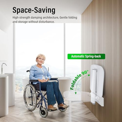 16-Inch Wall-Mounted Folding Shower Seat, Stable Anti-Slip Chair Legs Foldable Shower Chair, Textured Seat Surface Suitable for Seniors Disable(ADA Compliant), Maximum Capacity 660 lb - size: 16 inches
