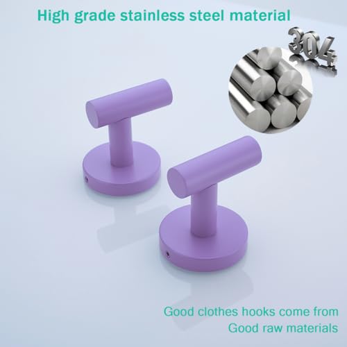 Towel Hooks for Bathrooms,Purple Wall Mount Hooks SUS 304 Stainless Steel Coat Hook Robe Hook Towel Hook 2 Count for Kitchen,Bedroom (Drilling),SE96006-8PP - color: Purple