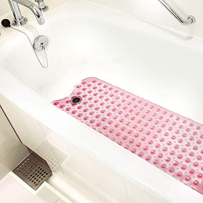HealthSmart Bath Mat Extra Large No Slip Shower & Bathtub Mat with Suction Cups and Drain Holes for Anti-slip Grip, Machine Washable, Extra Large, 40 x 15.5, Pink - color: Pink, size: 40" x 15.5" (Rectangular)