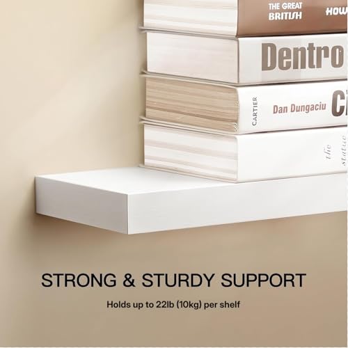 AMADA HOMEFURNISHING Floating Shelves Wall Mounted, 24 x 7 Inch Wall Shelves for Bathroom, Bedroom, Living Room, White Shelves Set of 2 - color: White, size: 24 inches
