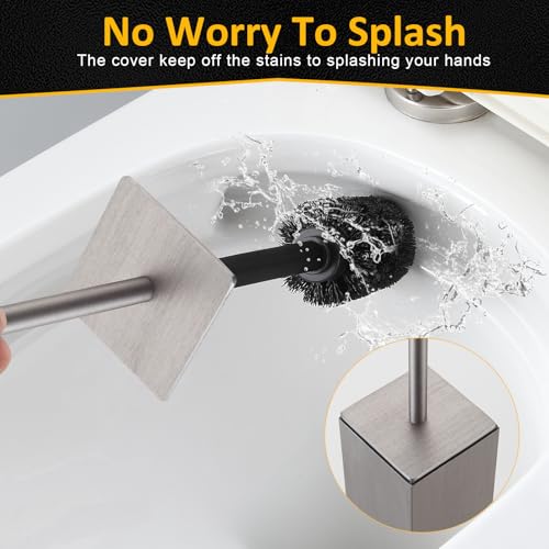 Toilet Brush and Holder Floor Standing, Brushed Nickel with 2 Replaceable Heads, Freestanding Toilet Bowl Brush with Removable Liner and Splash Guard, Modern Square Design - color: Brushed Nickel-standing