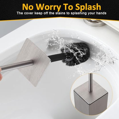 Toilet Brush and Holder Floor Standing, Brushed Nickel with 2 Replaceable Heads, Freestanding Toilet Bowl Brush with Removable Liner and Splash Guard, Modern Square Design - color: Brushed Nickel-standing