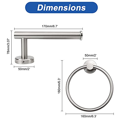 NearMoon 2 Pieces Bathroom Hardware Accessories, Towel Ring and Toilet Paper Holder- Stainless Steel Bath Towel Hanger and Hand Towel Holder, Wall Mounted (Brushed Nickel) - color: Brushed Nickel