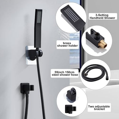 8 Inch Shower Faucet Set Ceiling Mount, High Pressure Rainfall Shower System, Square Rain Shower Head with Handheld Spray Combo, Ceiling Luxury Rainfall Shower Fixtures Matte Black (L-Style) - color: Matte Black, style: 8 Inch-L Style