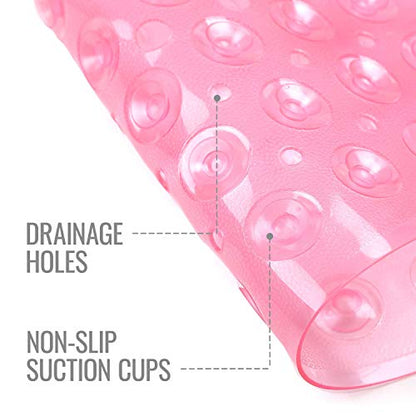 HealthSmart Bath Mat Extra Large No Slip Shower & Bathtub Mat with Suction Cups and Drain Holes for Anti-slip Grip, Machine Washable, Extra Large, 40 x 15.5, Pink - color: Pink, size: 40" x 15.5" (Rectangular)