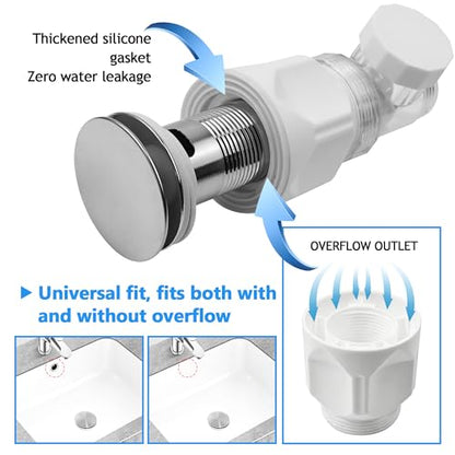 Bathroom White 2 Pack Sink Drain Kit, with Flexible Expandable P-Trap Sink Drain Pipe, Fits 1-1/4",1-1/2" and 2'' Drain Hole, Built-in Anti-Clogging Stopper, Anti-Odor With Overflow - color: White With Overflow, style: 2 Pack