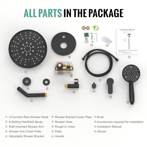 SR SUN RISE Shower Faucet - 8 Inch Multifunctional High Pressure Shower Head System with Handheld Shower Head Fixtures - Valve Included - Matte Black - color: Matte Black, size: 8 Inch