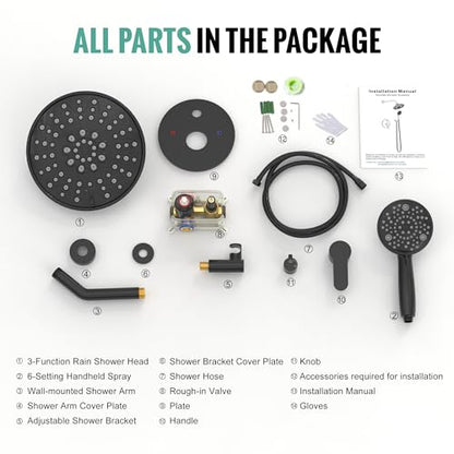 SR SUN RISE Shower Faucet - 8 Inch Multifunctional High Pressure Shower Head System with Handheld Shower Head Fixtures - Valve Included - Matte Black - color: Matte Black, size: 8 Inch