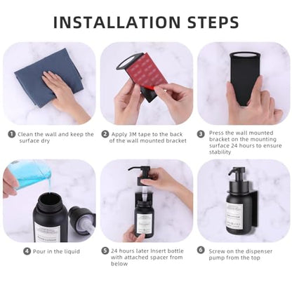 2 Pack Wall Mounted Soap Dispenser 8.5oz Refillable for Home & Hotel | Stainless steel pump head & bracket, glass bottle, wall mounted design, rust-resistant, durable, refillable - color: Black Set of 2