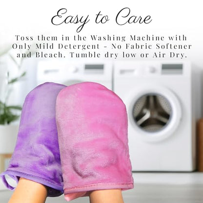 EcoSol Designs - Microfiber Mittens, Ultra-Soft Body Exfoliator Lathering and General Cleaning Dusting Must-Have, Thick Exfoliant Glove 2-Pack with Hanging Loops, Pink and Lavender, 6 x 9 inches Each - color: Mittens - Pink, Lavender