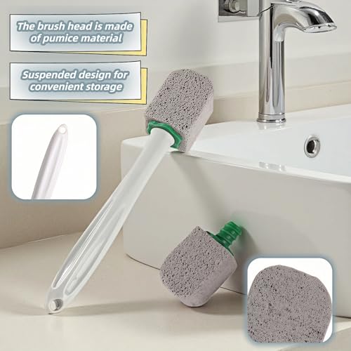 Pumice Toilet Brush Scrubber with 9.5” Handle - 1 Scrubber + 4 Pumice Stones - Remove Hard Water Stains, Rust & Lime from Toilet, Tub, Tile, Grill & Pool - No-Scratch, Easy Grip