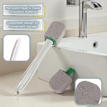 Pumice Toilet Brush Scrubber with 9.5” Handle - 1 Scrubber + 4 Pumice Stones - Remove Hard Water Stains, Rust & Lime from Toilet, Tub, Tile, Grill & Pool - No-Scratch, Easy Grip