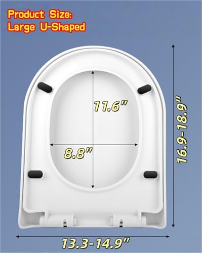 Soft Close Round Toilet Seat, Universal Fit PP Material Cover, Easy to Clean & Install, Design, No Loose, Fits All Brands (White Large U) - size: Large U