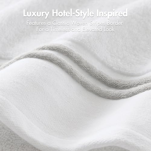 Madison Park Roan Border Cotton Bath Towel Set Absorbent, 6 Piece, Silver | Microfiber, Soft Pile, Machine Washable, OEKO-TEX Certified, Plush Bathroom Mat, Non Slip TPR Backing - color: Silver