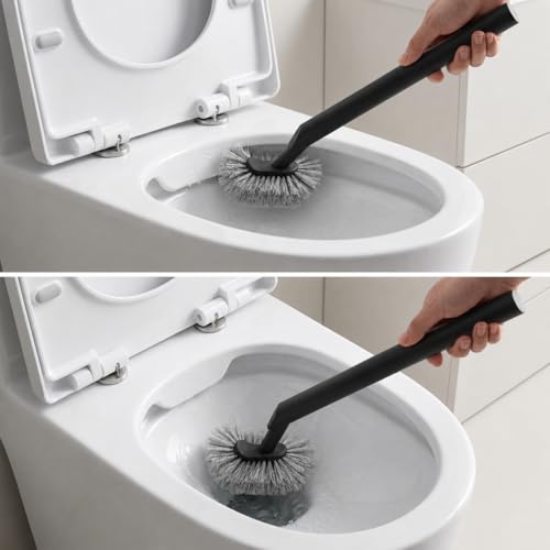 Toilet Plunger and Bowl Brush with Holder, Heavy Duty Toilet Brush and Plunger Set for Bathroom Cleaning, 1 Set (Black) - color: Black