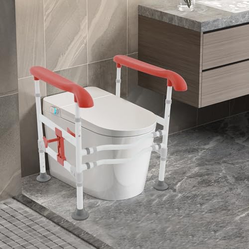 Toilet Frame Rail for Elderly, Adjustable Toilet Safety Frame, Stability Bathroom Handrail Assist Grab Bar Handles Railings for Elderly, Senior, Handicap Disabled, 330lbs Weight Capacity (Orange)