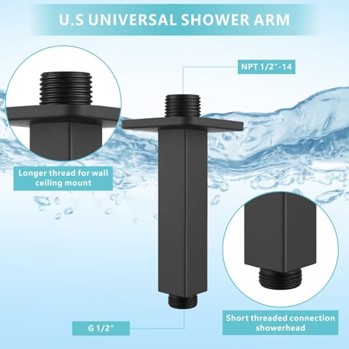Ceiling Mounted Shower Arm with Flange, Universal Connection 1/2 NPT Straight, Made of Thicken Stainless Steel, Square Extension Arm for Fixed Rain Shower Head(4 Inch,Matte Black) - color: Matte Black, style: 4 Inch