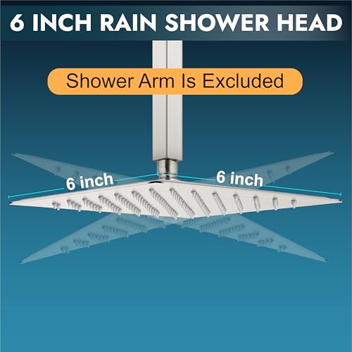 Midanya Square Rain Shower Head,High Pressure,Brushed Nickel 6 Inch | 360°Swivel,Ceiling or Wall Mount,Waterfall Full Body Coverage,Bathroom Remodel,Stainless Steel Large Rainfall Shower Head - color: Nickel, size: 6 Inch