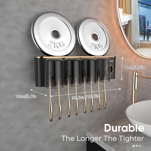 iHave Toothbrush Holders for Bathrooms Wall Mounted with Dispenser & 4 Cups | 12 Slots Wall Mount Toothbrush Holders for Bathrooms with Squeeze Toothpaste Dispenser, 4 Cups & 4 Compartments Organizer - color: Black 4 Cups