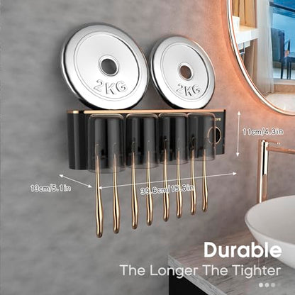 iHave Toothbrush Holders for Bathrooms Wall Mounted with Dispenser & 4 Cups | 12 Slots Wall Mount Toothbrush Holders for Bathrooms with Squeeze Toothpaste Dispenser, 4 Cups & 4 Compartments Organizer - color: Black 4 Cups