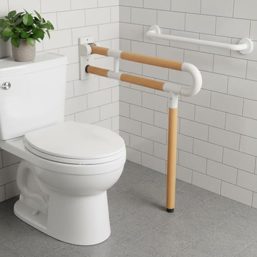 Almencla Folding Toilet Support Toilet Handrail Grab Bar Rail with Flip Up Hinged Design Aluminum Structure with Non Slip Coating Suitable for Elderly Injury Toilet, 60CM - size: 60CM