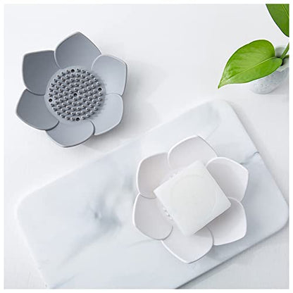 2 Pack Silicone Soap Tray Dishes Soap Holder Saver Draining Bathroom Shower Sink Bathtub - color: 2 Pack, White + Grey