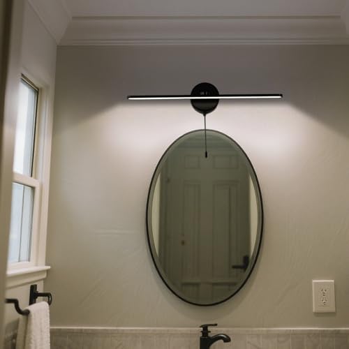24 inch Vanity Light Sith Switch for Bathroom, Modern LED Wall Picture Light Sconces, Wall lamp Over Mirror with Pull Chain On Off SwitchLED 3000-3500K LED 12W (Black) - color: Black