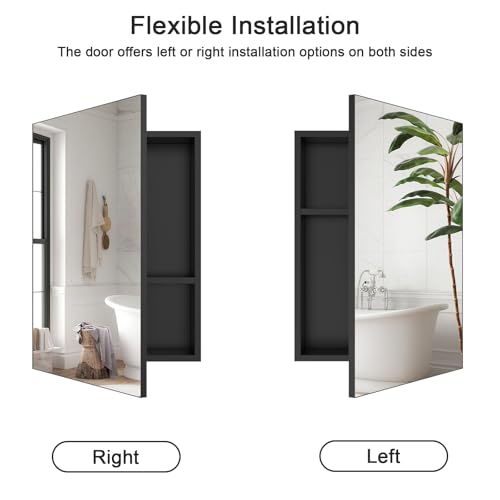 18x14 Inch Bathroom Medicine Cabinet with Mirror, Pre-Assembled Bathroom Medicine Cabinets, Surface/Recessed Wall Mounted Farmhouse Large Medicine Cabinet, Black - color: Black, size: 14 x 18