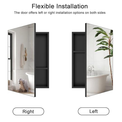 18x14 Inch Bathroom Medicine Cabinet with Mirror, Pre-Assembled Bathroom Medicine Cabinets, Surface/Recessed Wall Mounted Farmhouse Large Medicine Cabinet, Black - color: Black, size: 14 x 18