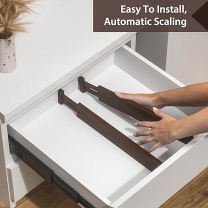 DUCOO 4 PCS Drawer Divider, 17"-22" Adjustable Bamboo Drawer Dividers Organizers, 2.3" High Expandable Separators for Kitchen, Clothes, Dressers, Home, Office, Mocha - color: Mocha
