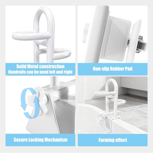 Adjustable Bathtub Safety Rail & Shower Grab Bar for Elderly | No-Drill Shower Handle Grab Bar, Secure Locking Tub Clamp Fits 3 to 7 Inch Tub Walls, Supports 330 lbs