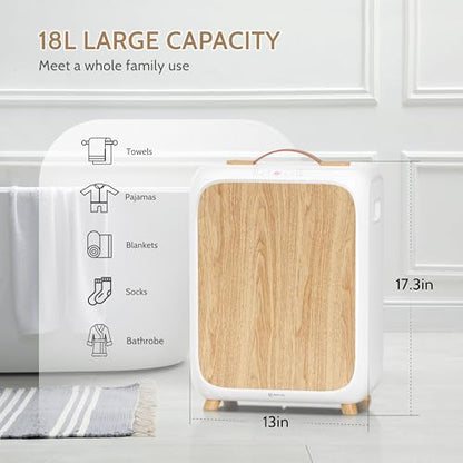 Keenray Towel Warmer Bucket, Luxury Rectangle Towel Warmer for Bathroom with Timer & Delay, Customized Fragrance, Child Lock, Fits 2 Large Towels, Blankets, Bathrobes, Ideal Gift for Him & Her(Wood) - color: White/Wood Color