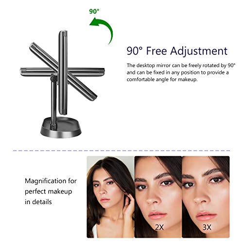 Trifold Lighted Vanity Makeup Mirror with 21 LEDs Lights,1x/2x/3x Magnification and Touch Screen Dimming,Two Power Supplies Makeup Mirror, Gift for Women - color: Black
