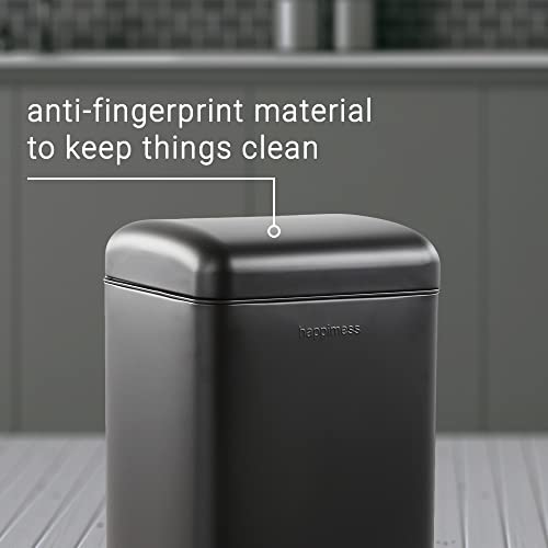 happimess Betty 8 Gal Step Trash Can Soft-Close Lid, Charcoal Black | Fingerprint Resistant, Removable Liner, Semi-Rectangular, Steel Pedal, Iron Powder Coated, 27" Height, Non-Skid Base - color: Black