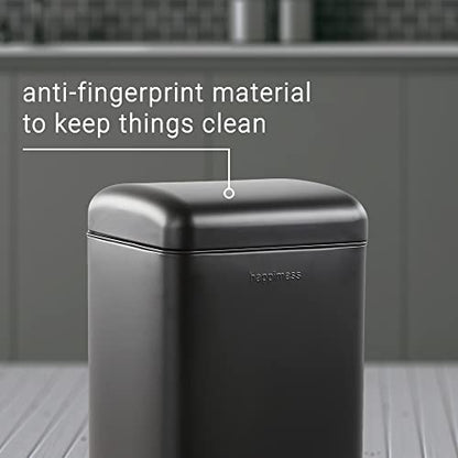 happimess Betty 8 Gal Step Trash Can Soft-Close Lid, Charcoal Black | Fingerprint Resistant, Removable Liner, Semi-Rectangular, Steel Pedal, Iron Powder Coated, 27" Height, Non-Skid Base - color: Black