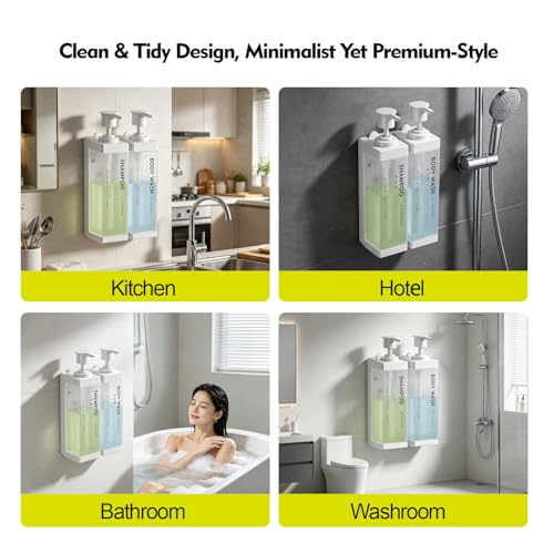 Wall Mounted Lockable Shampoo and Conditioner Dispenser | 17oz Large Pump Head No Drill Refillable ABS Plastic Bottle For Bathroom Shower Commercial Use White 2 Pack - color: White, size: 2