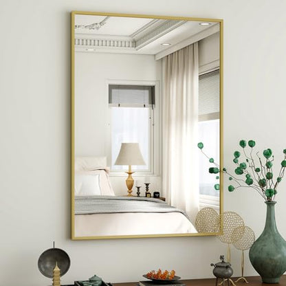 HARRITPURE 26"x38" Rectangle Bathroom Mirror, Gold Vanity Wall Mirror | Aluminum Alloy Frame Wall Mirror, Horizontal or Vertical Wall Mount for Entryway Bedroom Living Room - size: 38"L x 26"W