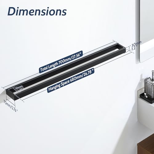 Sayayo Matte Black Towel Bar for Bathroom, 27.5 Inch Hand Towel Holder Wall Mount Square Towel Ring SUS304 Stainless Steel Towel Rack - color: Black, size: 27.5 INCH