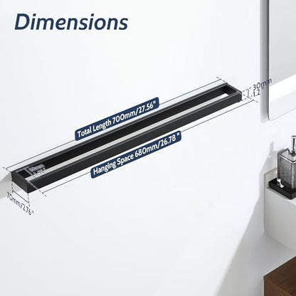 Sayayo Matte Black Towel Bar for Bathroom, 27.5 Inch Hand Towel Holder Wall Mount Square Towel Ring SUS304 Stainless Steel Towel Rack - color: Black, size: 27.5 INCH
