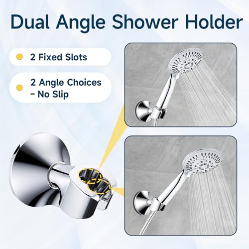 BRIGHT SHOWERS Handheld Shower Head Holder with Dual Angle Positions, Wall Suction Bracket Includes Adhesive 3M Disc, No Tools Required and Easy Installation, Chrome Finish - color: Chrome, style: Suction & Adhesive - 2 Angles