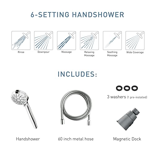Moen Engage Magnetix Spot Resist Brushed Nickel 3.5-Inch Six-Function Detachable Handheld Showerhead with Magnetic Docking System, 26100SRN - color: Spot Resist Brushed Nickel, size: Showerhead